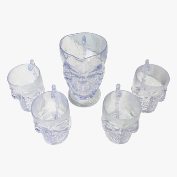 Acrylic Skull Bone Skeleton Clear Mugs & Pitcher Set Gothic Halloween Gothic - Picture 2 of 8